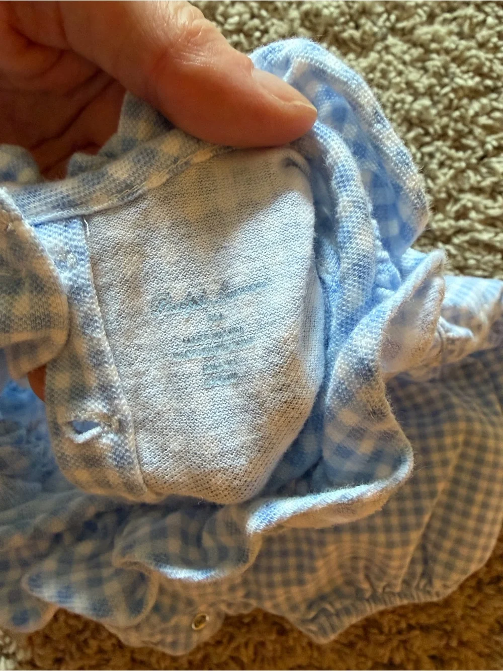 Ralph Lauren polo blue gingham baby romper one piece bubble